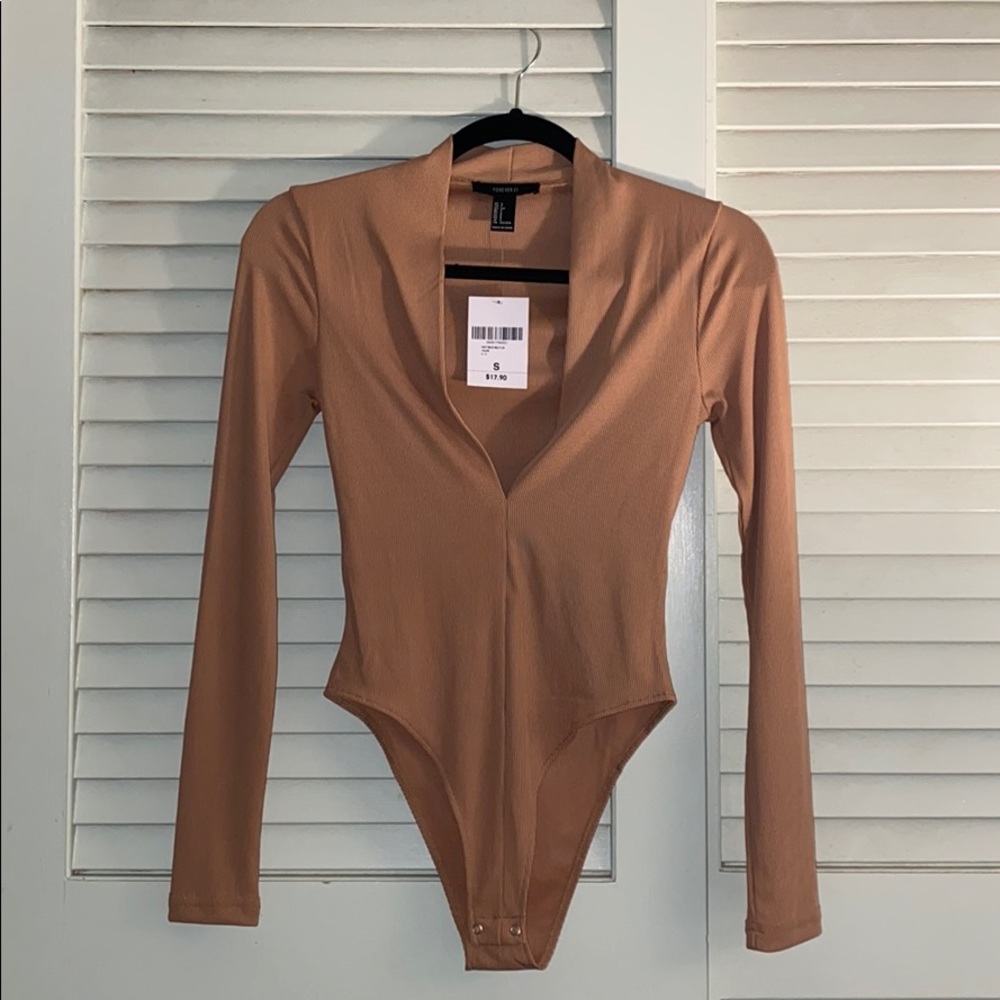 F21 Taupe/Blush Knit Bodysuit